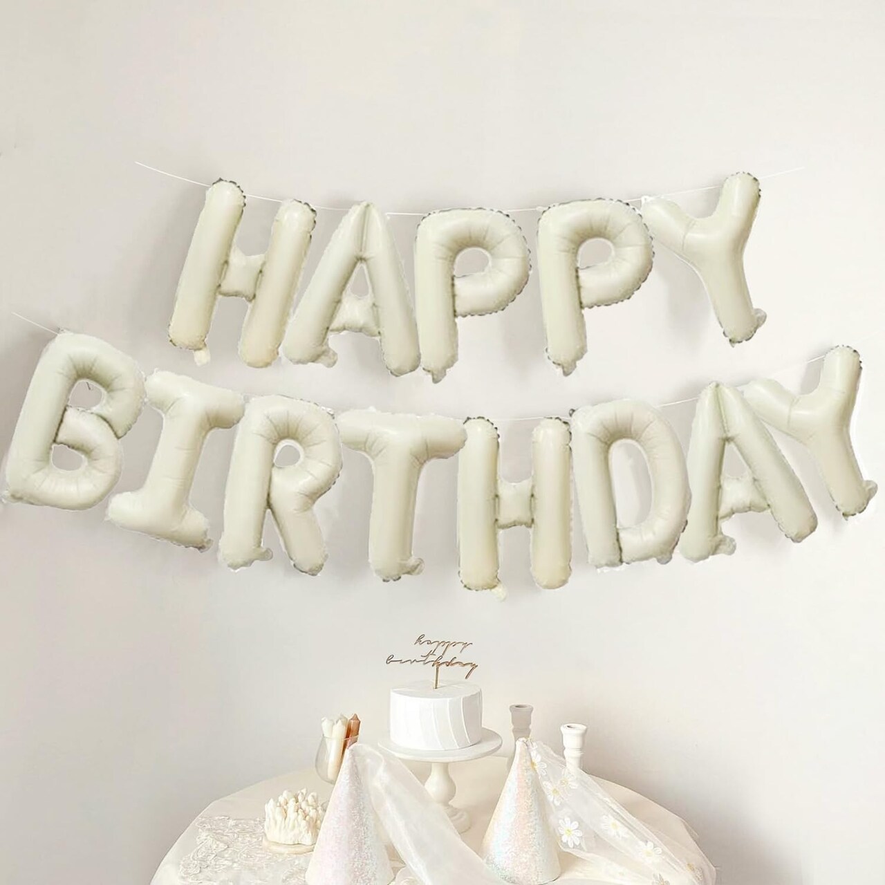 Cream White Happy Birthday Balloon Banner – 16 Inch Mylar Foil Letters for Boys & Girls, Party Decorations Supplies